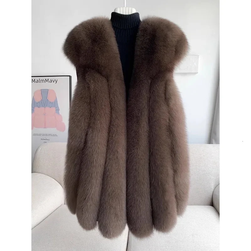 Fox fur vest womens medium and long fashion thick coat real for winter 251110