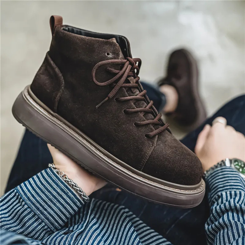 Mens Winter Boots Mens Biker Boot Round Toe Lace-up Soft Comfortable Anti-wear Outdoor Shoes Classic British Style Arrival 251107