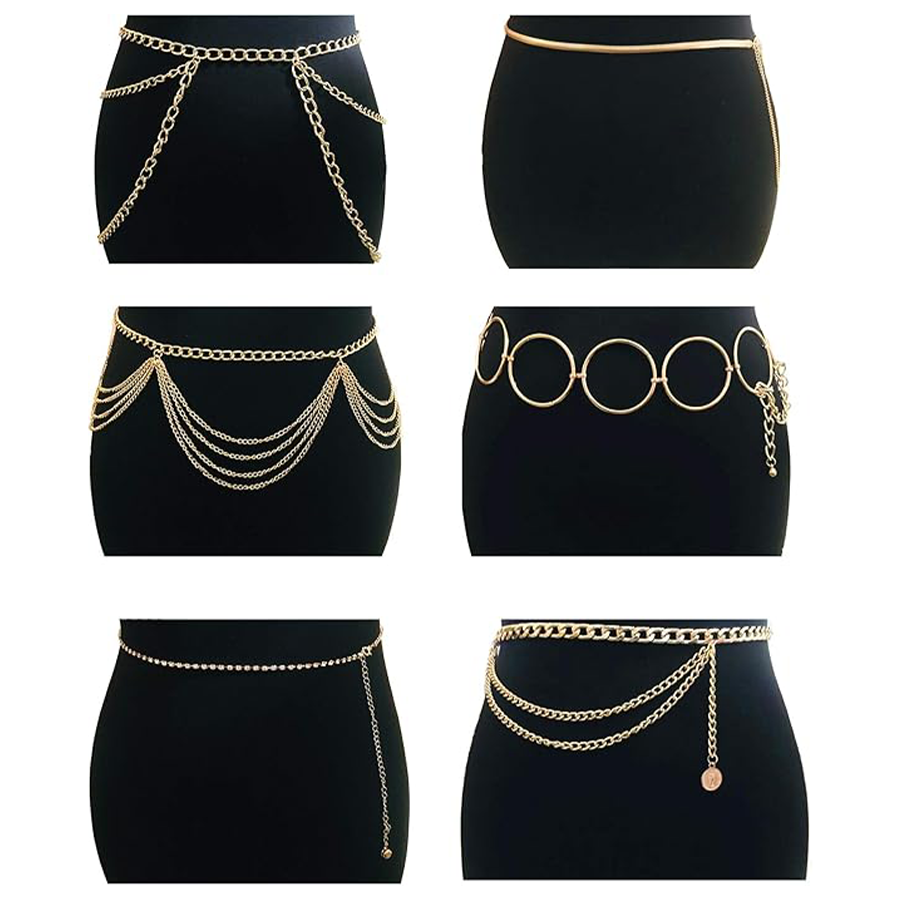 6Pcs Boho Multilayer Coins Waist Chain Butterfly Sunflower Disc Golden Belt Tassel Chest Sexy Body Belly Chain O Ring Adjustable Body Harness