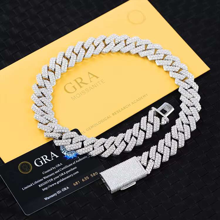 15mm 20mm 2Rows Pass Diamond Tester S925 Sterling Chain VVS Moissanite Diamond Cuban Link Chain