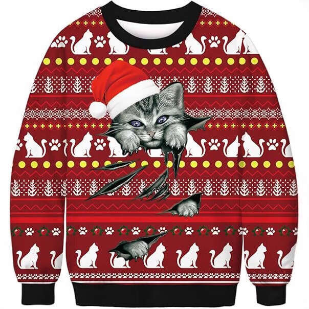 European and American New Autumn Green Fur Monster Santa Claus 3D Digital Print Christmas Crew Neck Long Sleeve Sweatshirt for Men