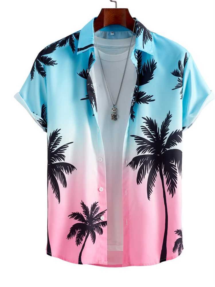 Hawaiian mens summer outdoor beach mens short sleeved city shirt daily casual mens street shirt fashionable mens shirt X250410
