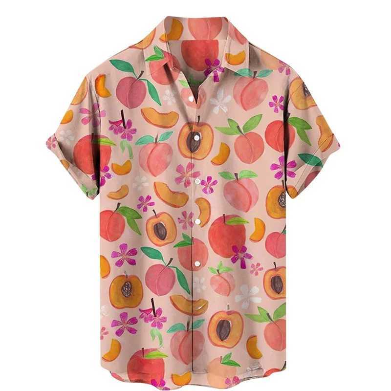 Mens shirt fruit pear lemon 3D printed top spring and summer casual Hawaiian shirt lapel short sleeved oversized shirt top X250410
