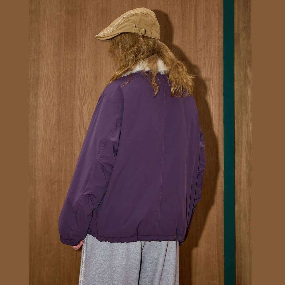 Winter Women's American Vintage Fur Collar Jacket Oversized Zip Up Parka Warm Cotton Padded Coat Loose Fit Outdoor Wear