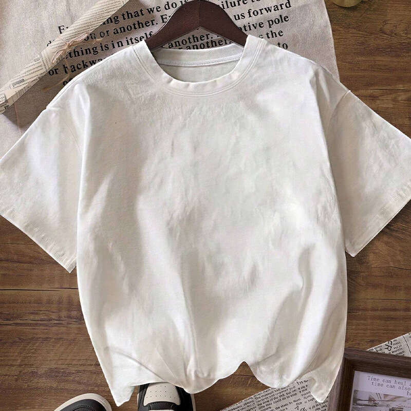 Cross-Border Amazon Summer European and American Casual Solid Color Round Neck T-Shirt Loose Short Sleeve Plain Top Advertising Shirt Women's Clo