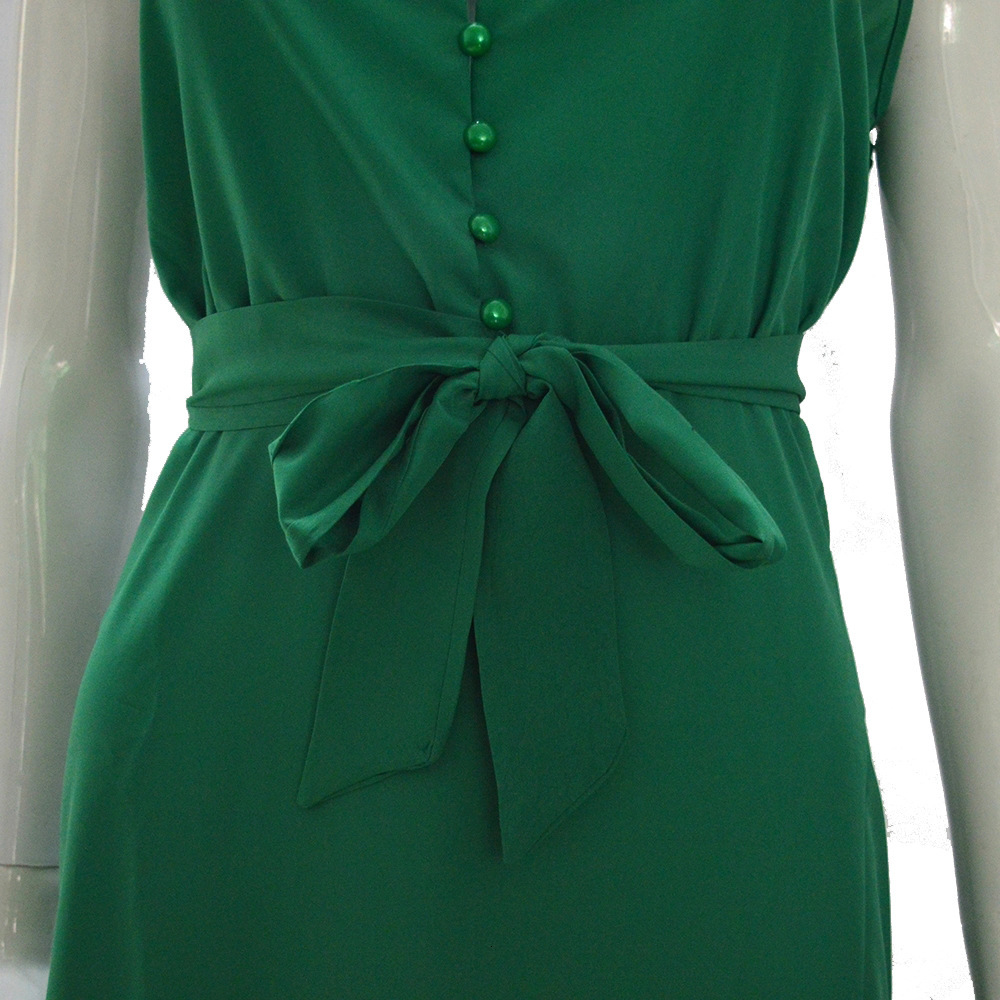 2025 Summer New Women's Personalized Button V-Neck Spliced Strap Dress