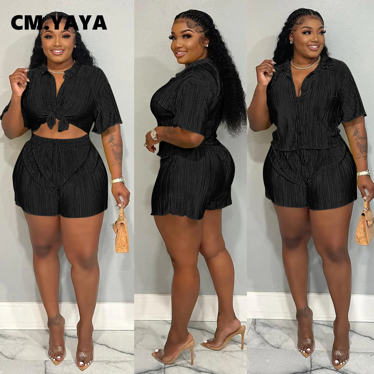 CM. YAYA Street Retro Womens Set Short Sleeve Shirt and Shorts INS Two 2-piece Set Dress Set 250409