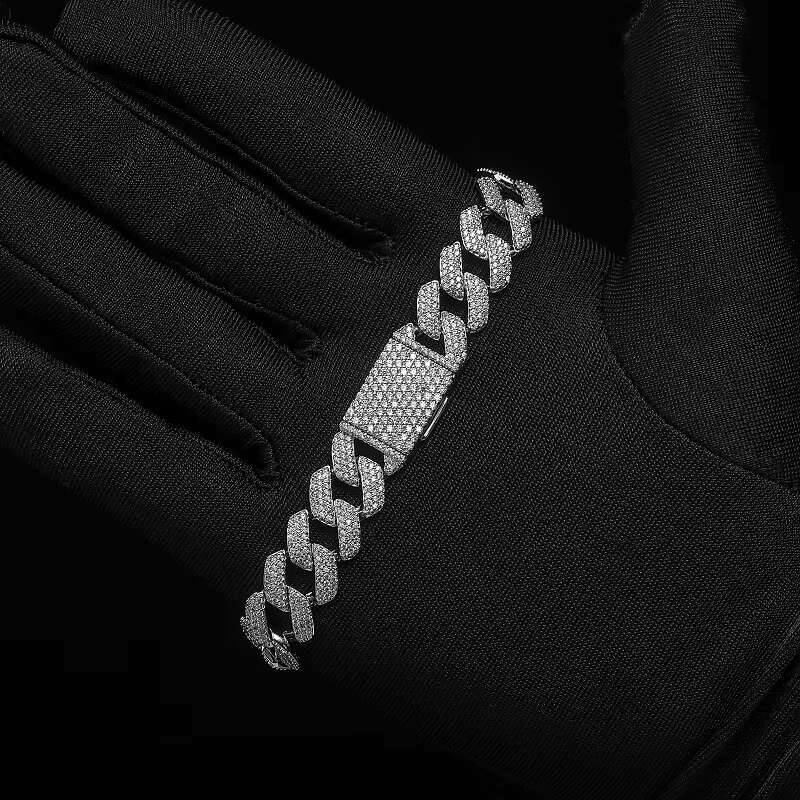 12mm Cuban chain bracelet with adjustable rust prevention function, featuring zircon sier rose gold