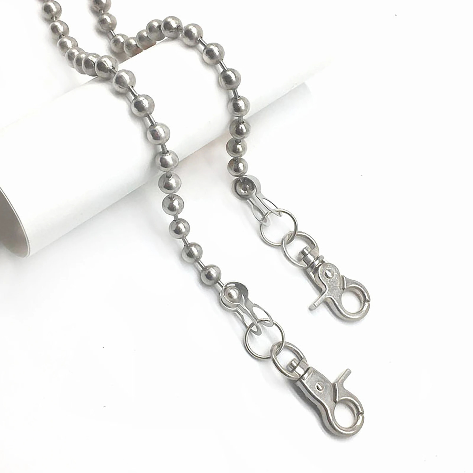 30 inch Gothic Punk Bicycle Wallet Jean Trouser 6mm Large Ball Chain Keychain Spring Buckle Silver Plated 250410