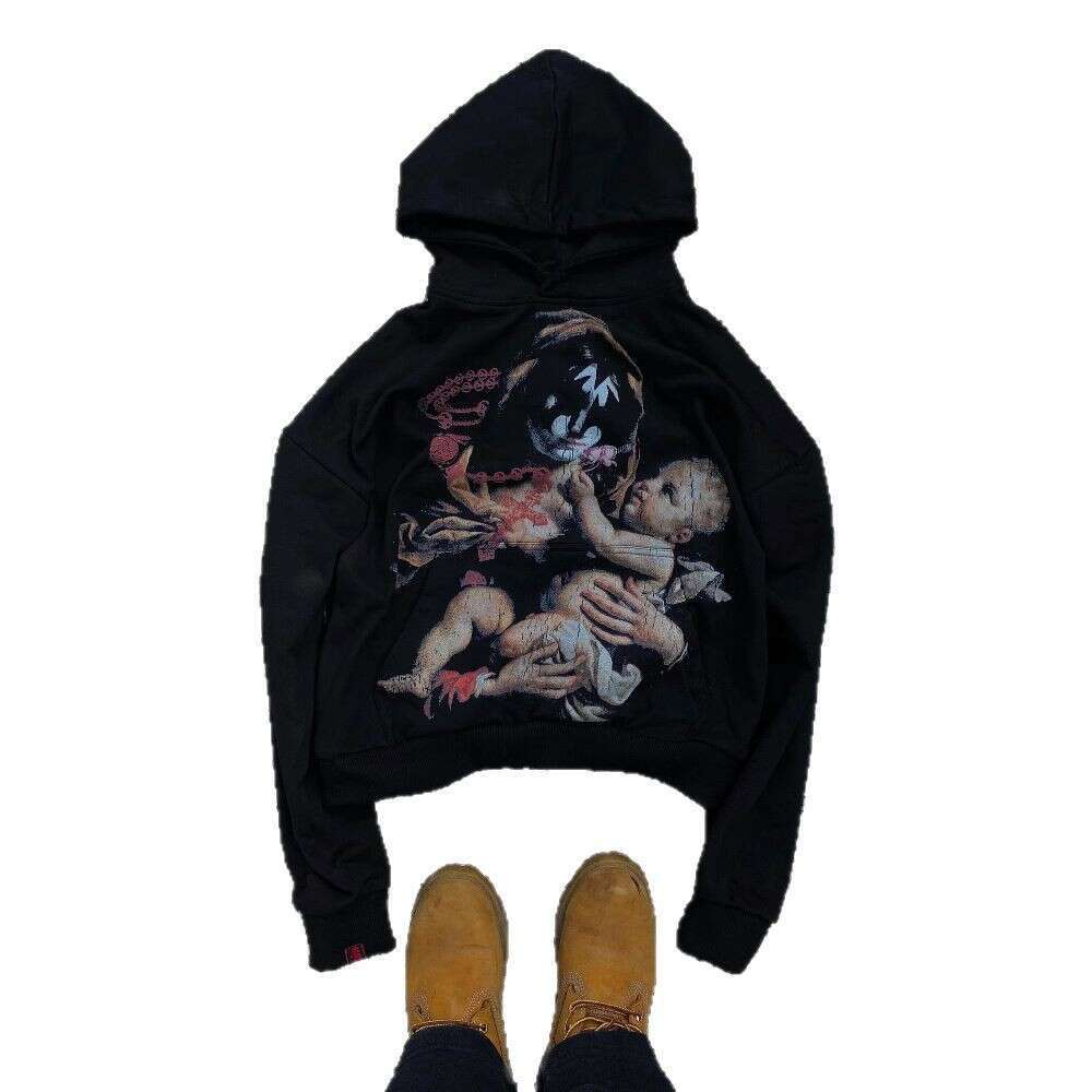 Black Angel 3D Printed Pattern Men's and Women's Spring Loose Street Hoodies