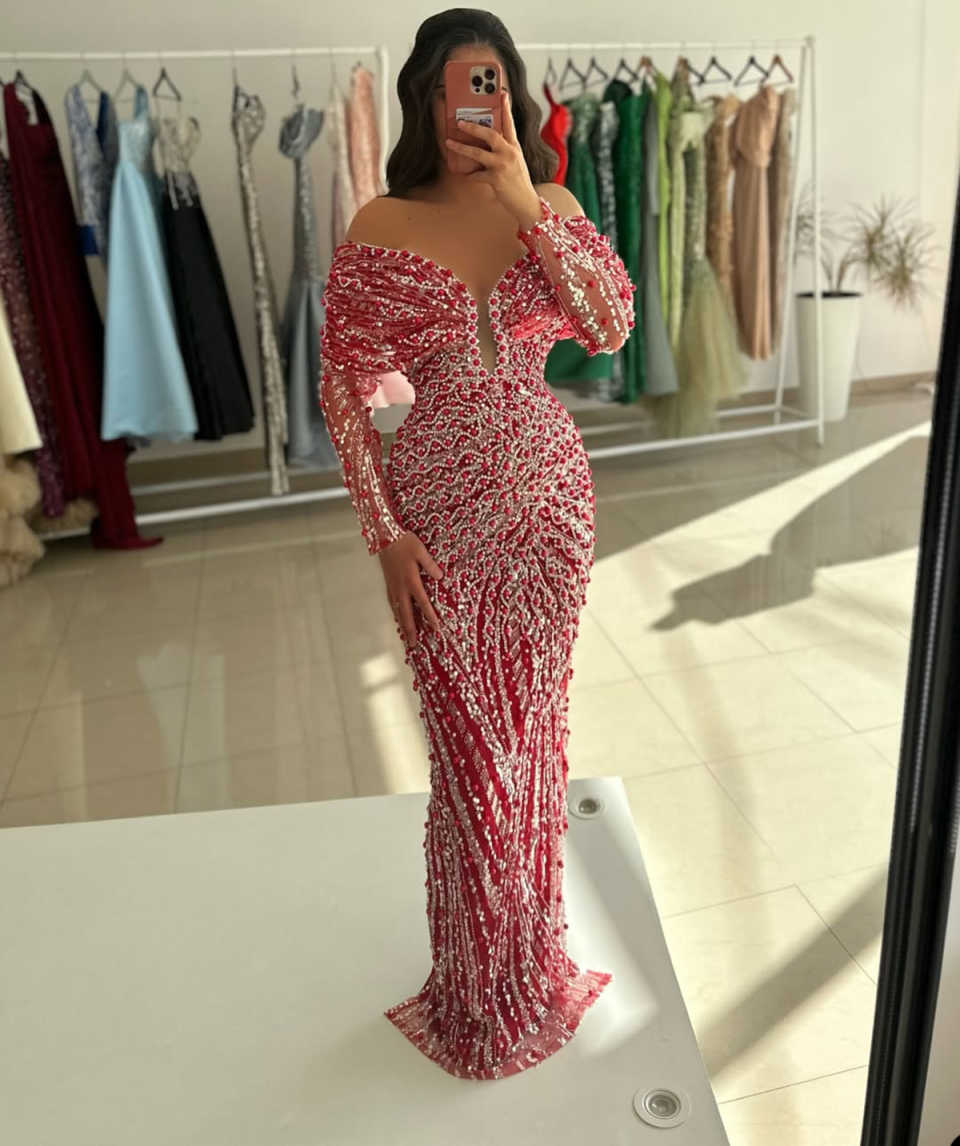 Luxury Heavy Handmade Prom Dress Full Beaded Off Shoulde Evening Gown Formal Occasion Dress Party Women Customized Dresses