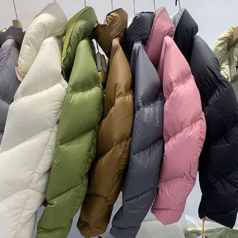 Fashionable Short Cotton Jacket Women's Bread Stand Collar Winter Coat Color Block Design Korean Style Long Sleeve