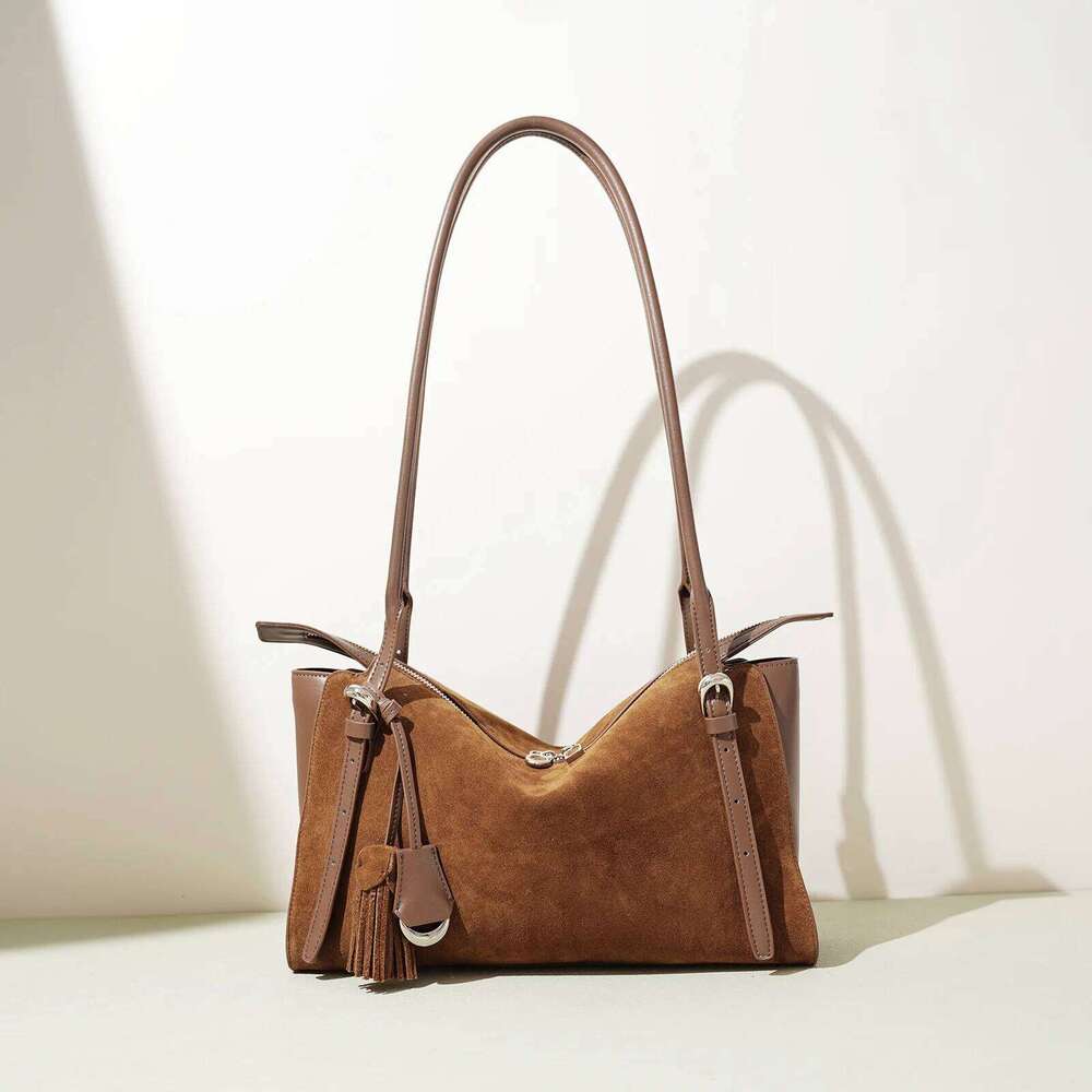 New Women's Tote Korean Style Suede Cowhide Leather Top-Handle & Underarm Shoulder Bag Large Capacity Ladies Handbag St251110