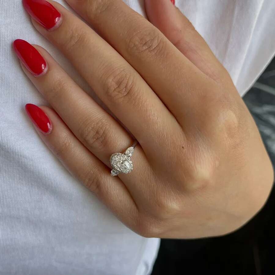 AEAW 14K White Gold Oval Cut Lab Grown Diamond Engagement Ring 3Carat DE Color VS CVD HPHT Lab Diamond Engagement Ring Set IGI