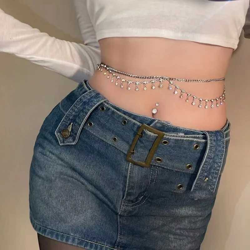 Double layer Rhinestone tassel metal waist chain accessories used for Wenchun body chain Internet celebrities and high-end necklaces X250410