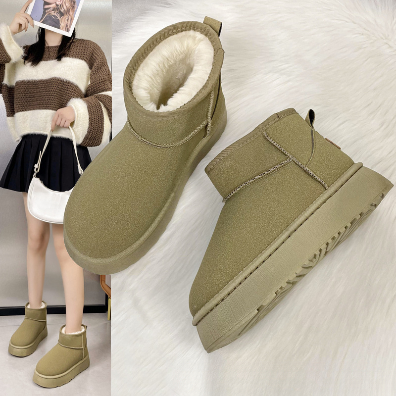 New designer snow boots with winter wool lining, thick short boots for warmth, outdoor cotton shoes, anti slip and height increasing woolen leather sh