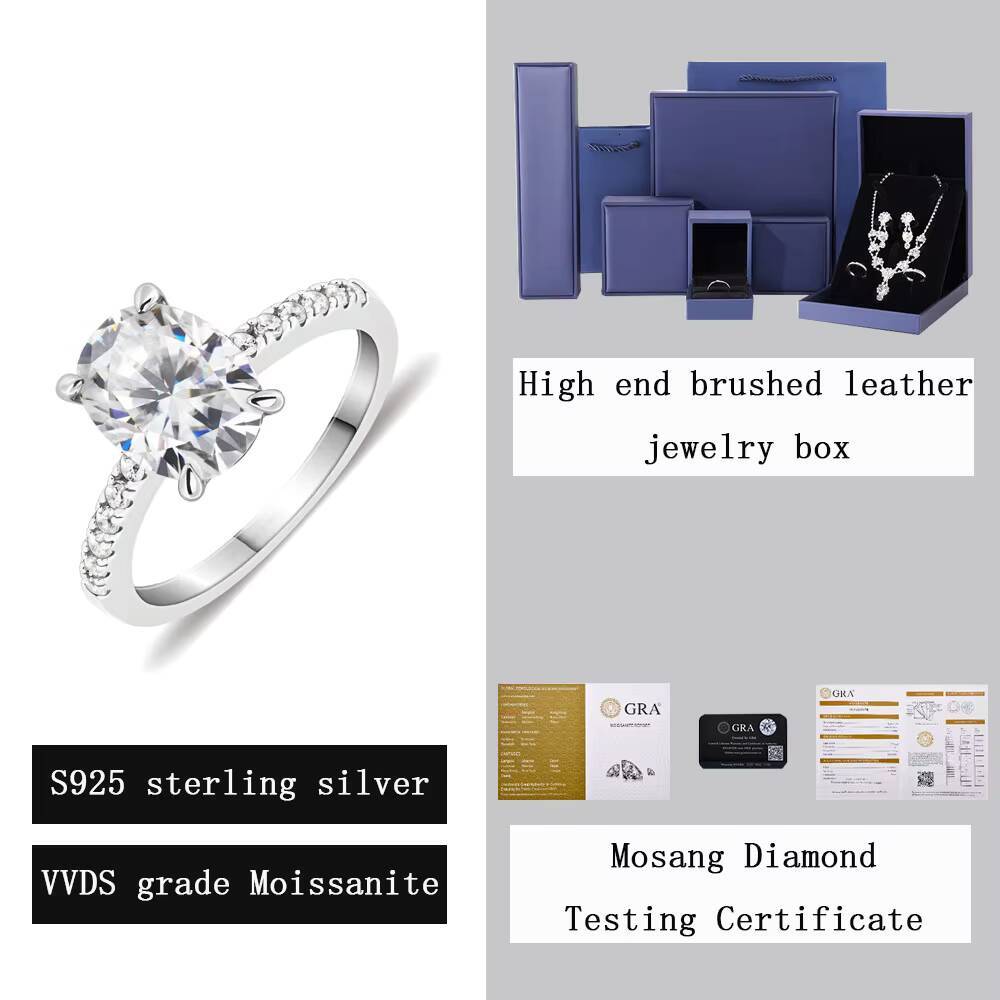 S925 Sterling Silver Plated 18K White Gold Diamond Ring Set with VVS Oval Moissanite Fashionable Light Luxury Wedding Ring