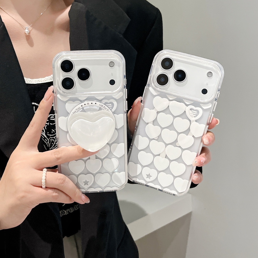 Full Screen White Heart Magnetic Phone Case Compatible with iPhone 17/16 Pro Max Transparent Cartoon iPhone 15/14 Pro