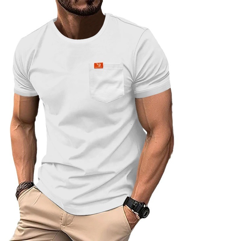 2024 Summer New Trendy Casual Solid Color Pocket Short sleeved Top for Men