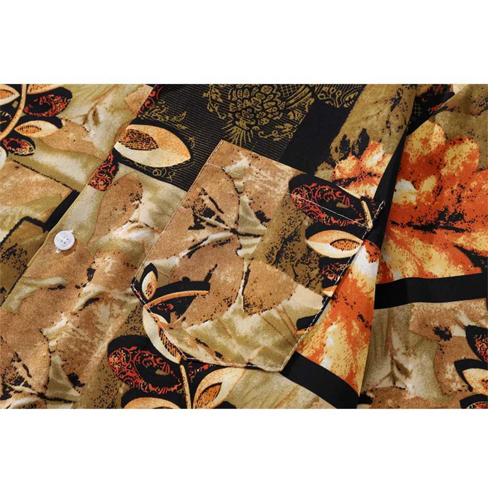 Black yellow leaf Hawaiian shirt mens summer street retro shirt short sleeved unisex clothing X250410