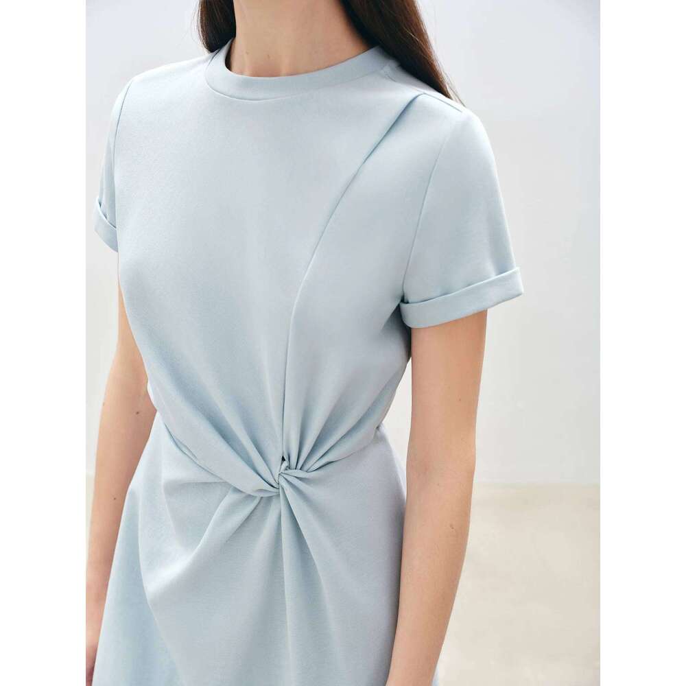 ZIQIAO Women Solid Long 2025 Summer New Casual Round Neck T-Shirt Dresses Grey Short Sleeve X-Line Dress 25Zq92026