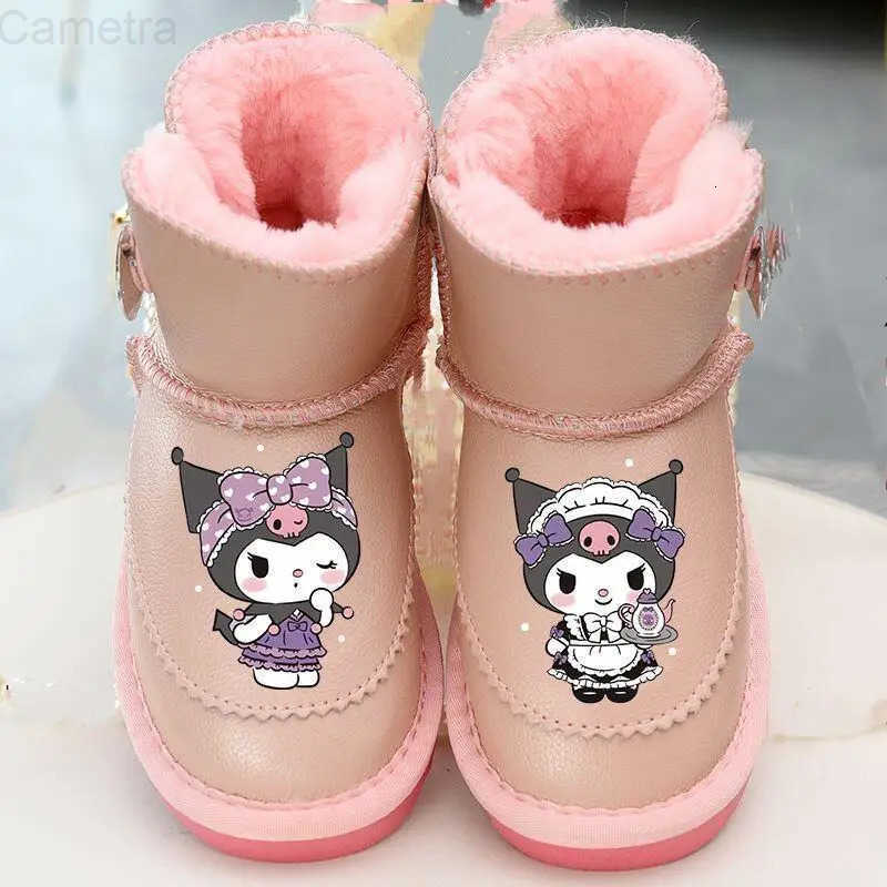 Sanrio Girl Kuromi Kawaii Leather Boots Thickening Cartoon Student Winter Soft and Warm Child Waterproof Snow Boots New Style H251110