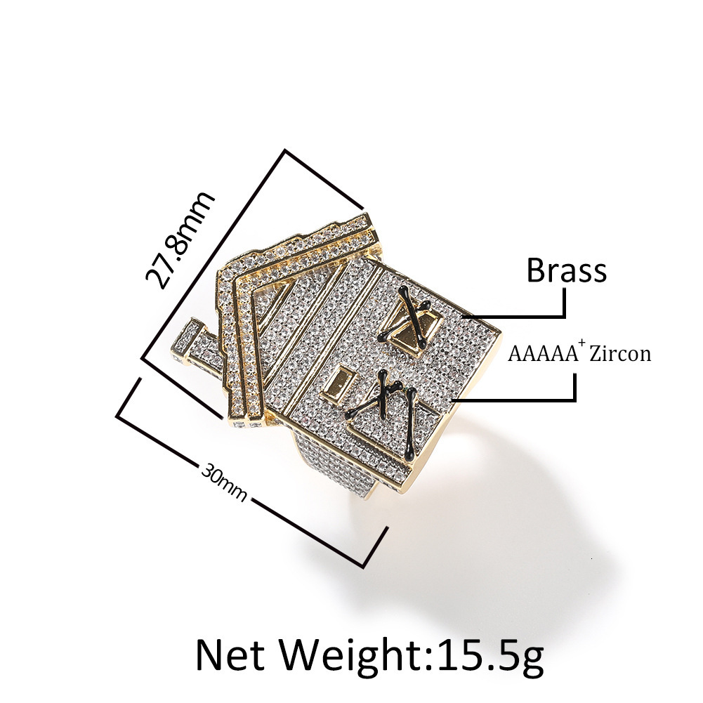 Fine Quality Trendy Niche House Finger Ring For Men Hip Hop 14k Real Gold Plated Full Iced Out Cubic Zirconia Rapper Mens Shiny Punk Rock Rings Bijoux