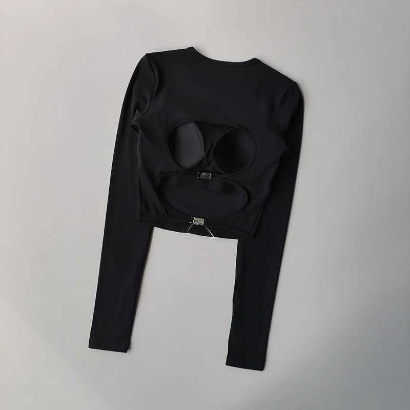 Hollow Back Fixed Chest Mat Yoga Set Long Sleeve Tight Shirt Tight Sports Top Weight Loss Elastic Fitness ClothingXJ250410