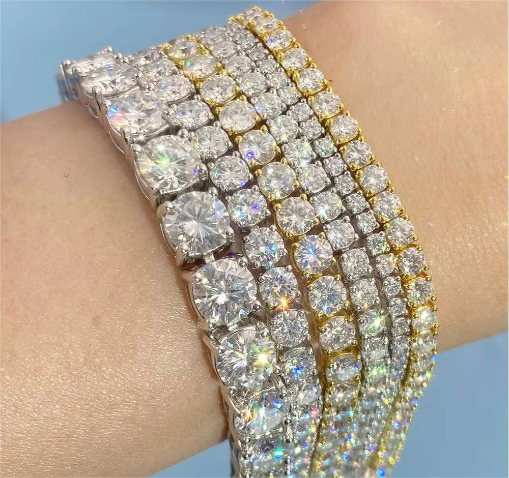 Fine Jewelry Hip Hop 925 Sterling Silver Bracelet Iced Out Tennis Chain Bracelet for Men Women VVS Moissanite Diamond Bracelet