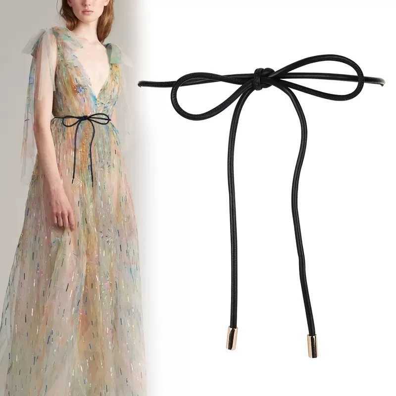 Womens genuine leather waist chain thin belt retro womens waist belt rope dress coat decoration long belt X250410
