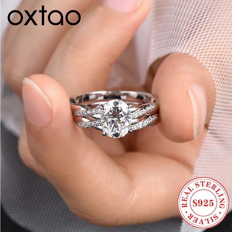 OXTAO 7x9mm 20 Carat Oval Cut Engagement Ring Set 925 Sterling Sliver Wedding Promise Bands Jewelry for Women 251103