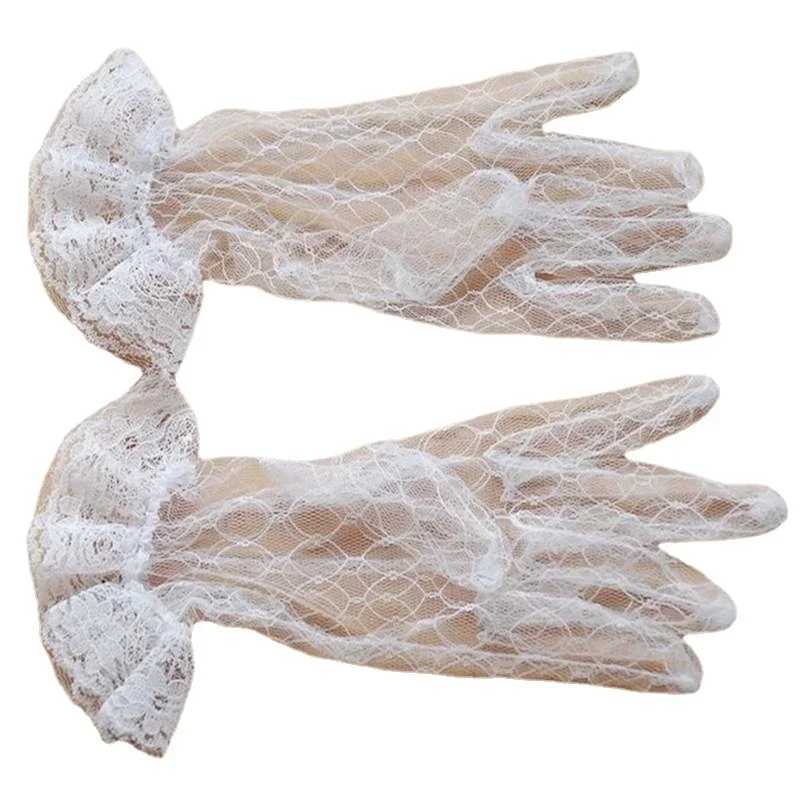 Bride Wedding Gloves White Short Design Lace Gauze Transparent Women 2025 UV-Proof Summer Fishnet Mitten L251110
