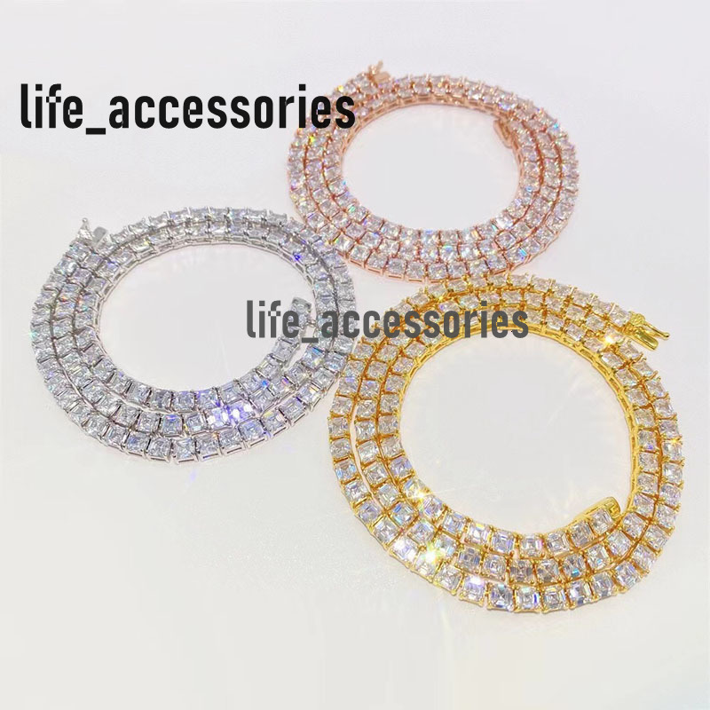 Fine Jewelry Hip Hop 925 Sterling Silver Zircon Diamond Cluster Iced Out Tennis Chain Bracelet Necklace for Men Women