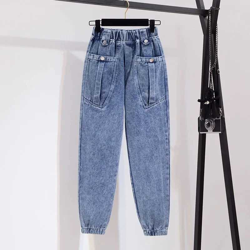 High waisted Jeans 2025 Autumn Winter New Fashion Loose versatile jeans Elastic waist Womens Casual Denim Ankle Length Pants C251110