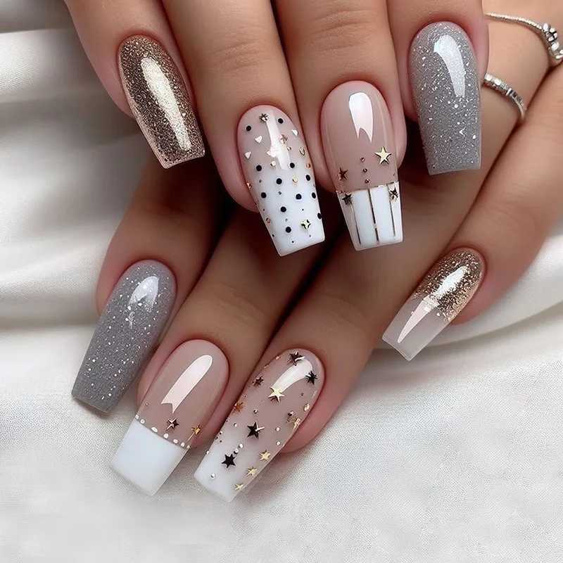 24pcs Medium length Ballet Fake Nail Red Love Pattern Design Pressed on Nails Simple Wearable Completed Coffin Fake Nail Tip W250410