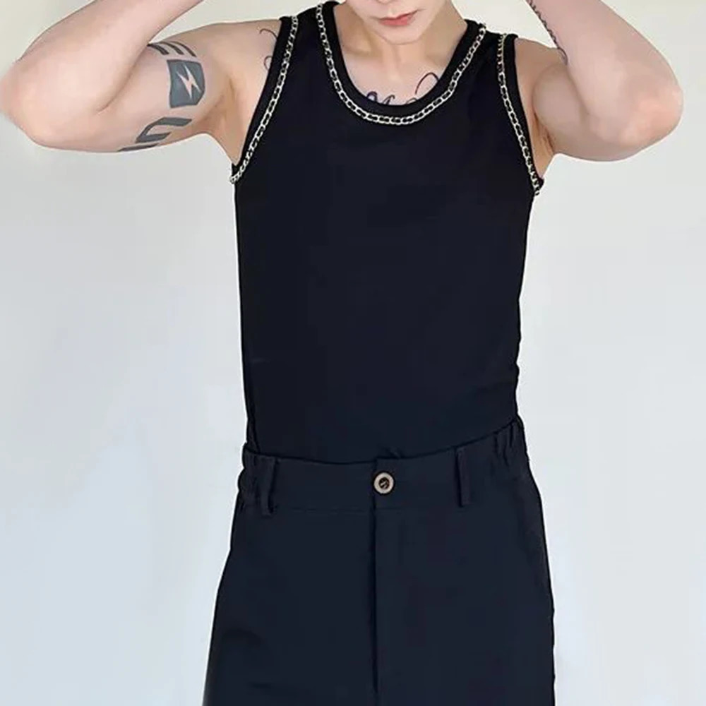 Mens Y2K chain tight fitting vest unisex style street top personalized casual sexy nightclub versatile vest unisex 250408