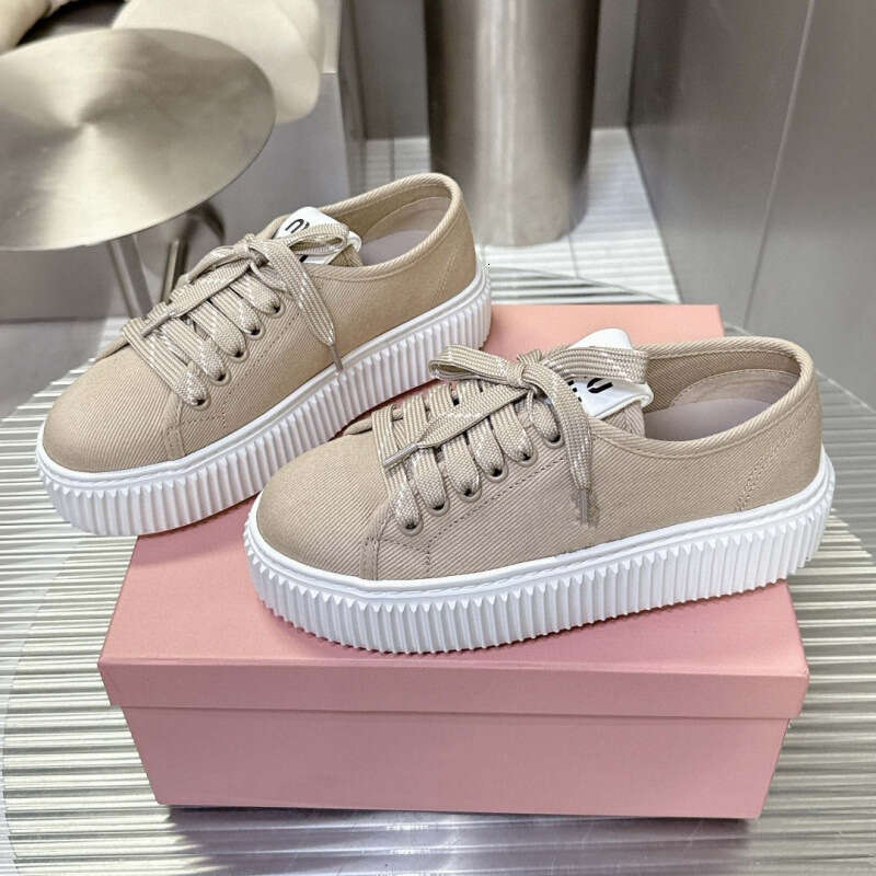 Liu Haocun Same Style Versatile Casual Thick-Soled Height-Increasing Lace-Up Slip-On Lazy Closed-Toe Half Slippers Biscuit Canvas Shoes