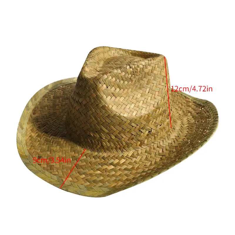 Wide Brim Straw Hat Western Cowboy Hat Fashion Trend Beache Hiking Cowboy Straw Cap for Men and Women 250409