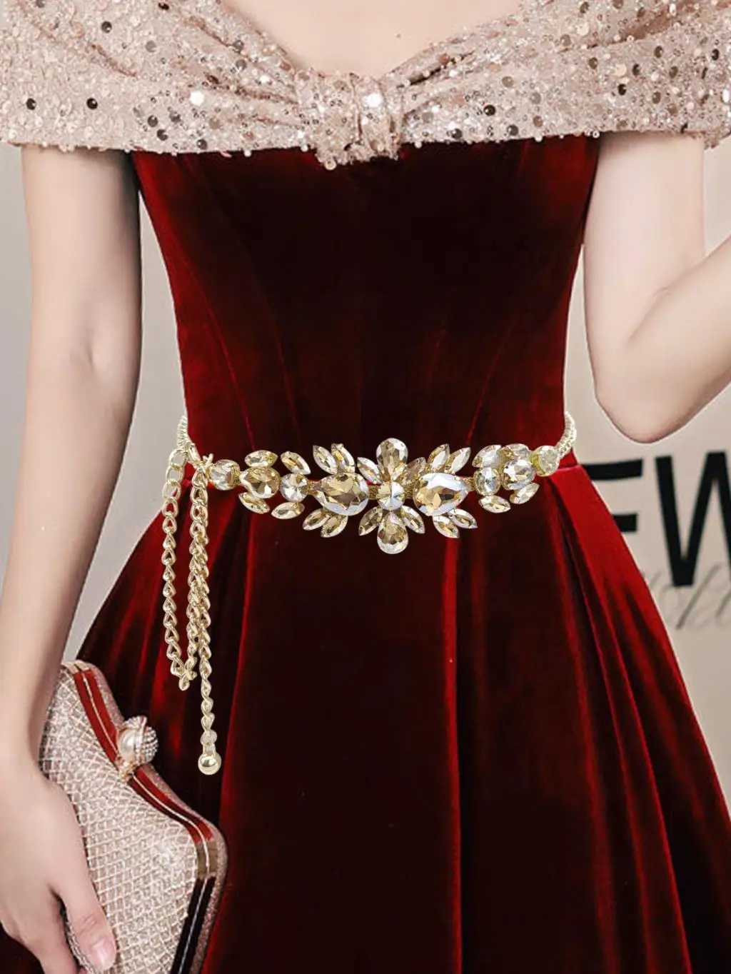 A Rhinestone inlaid with high-quality gold belt corset waist belt and accessories X250410