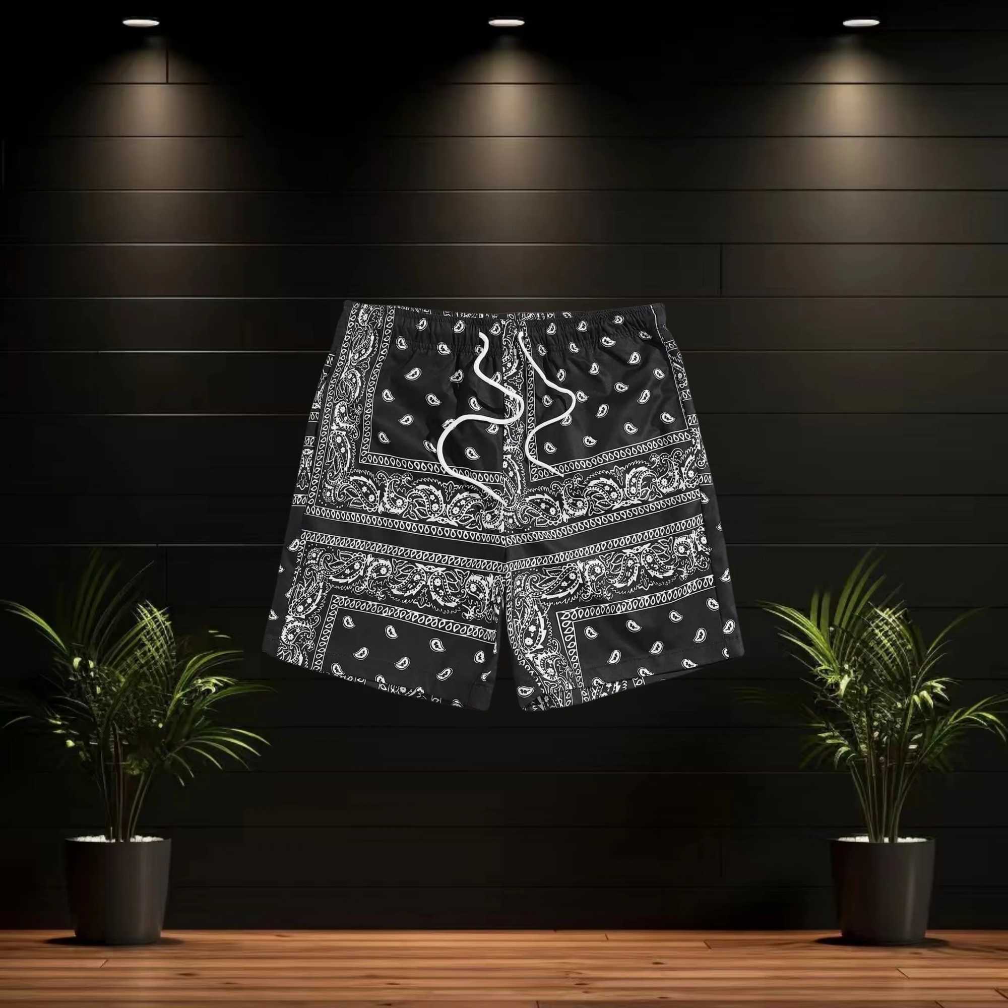 2025 Mens Extra Free Shpping Shorts Mens Bohemian Brushed Waist Paisley Printed Summer Beach Shorts Mens X250410
