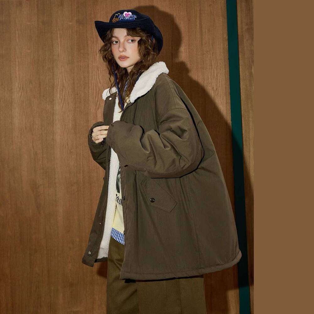 Winter Women's Vintage Coat Mid-Length Quilted Jacket Thickened Cotton Padded Parka Retro Minimalist Oversized Outerwear