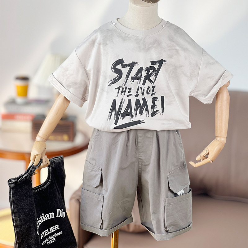 GS- Ddmyshoesvip Children S Thin Style Boys Short Sleeved Top New Girls Letter Round Neck Summer Clothes Big Children S T Shirt A