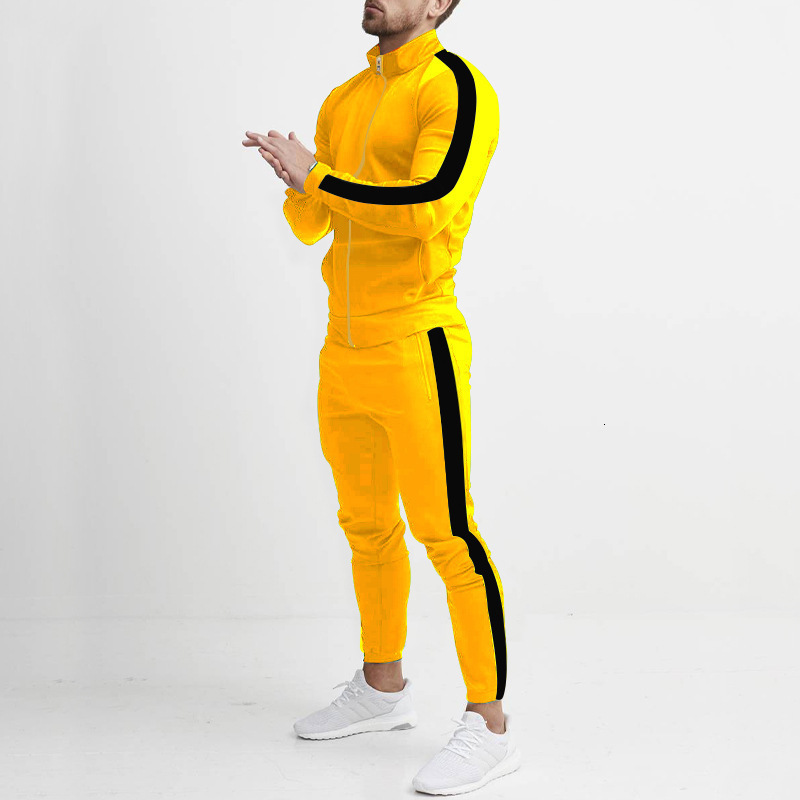2024 Spring and Autumn New Mens Long sleeved Pants Casual Sports Set with Splicing Stand up Collar and Slim Fit