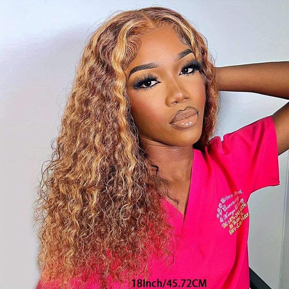 Wave Curly Pre Plucked Put On Go Glueless 13X4 HD Honey Blonde Highlight Lace Front Wig Human Hair For Women Wet And Wavy Short