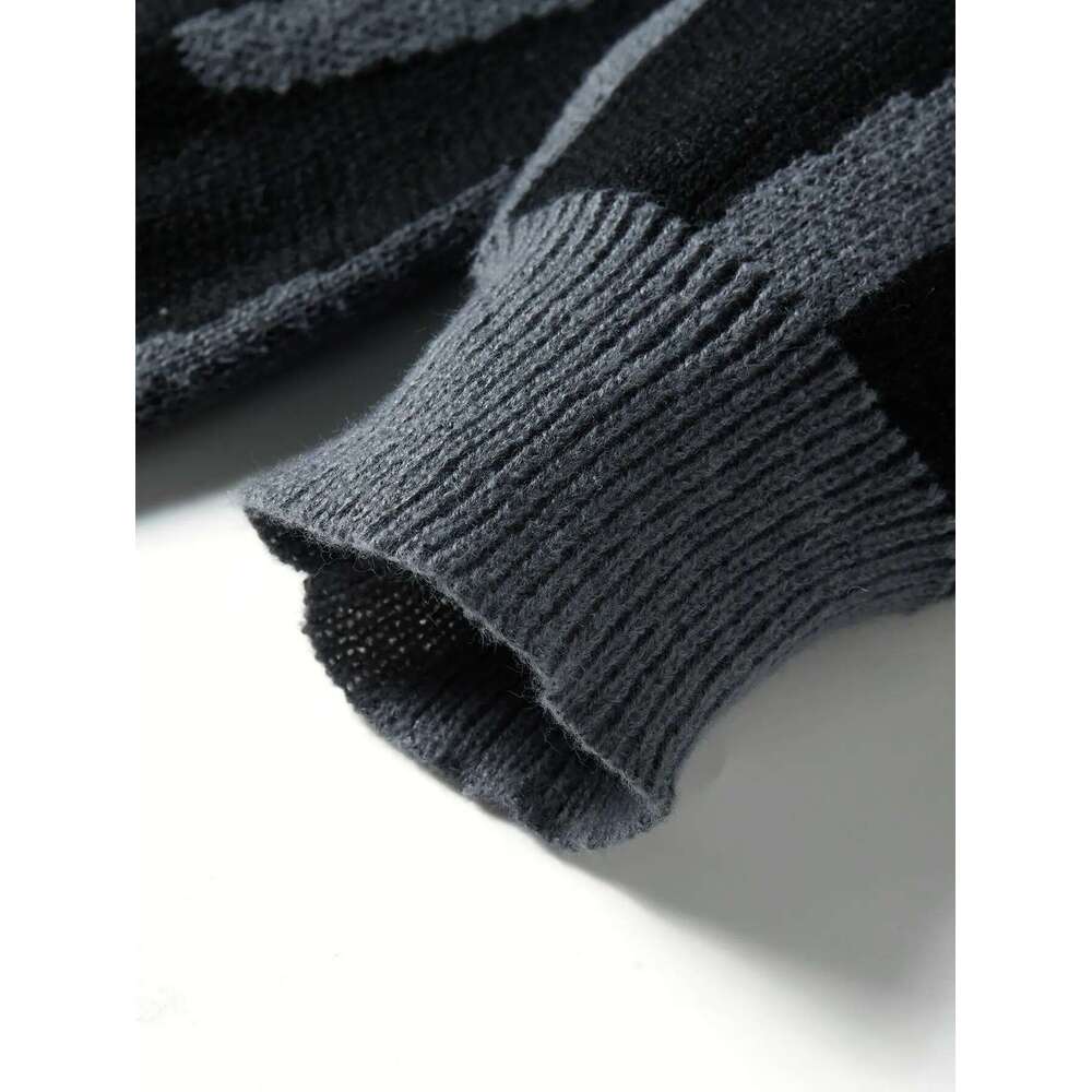New Popular Autumn Winter Irregular Jacquard Pattern Sweater Casual Round Neck Contrast Color Knitted Men's Pullover