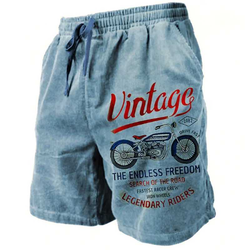 Retro motorcycle pattern beach shorts mens fashionable casual summer 3D printed swimming shorts loose trend streetwear shortsW250410