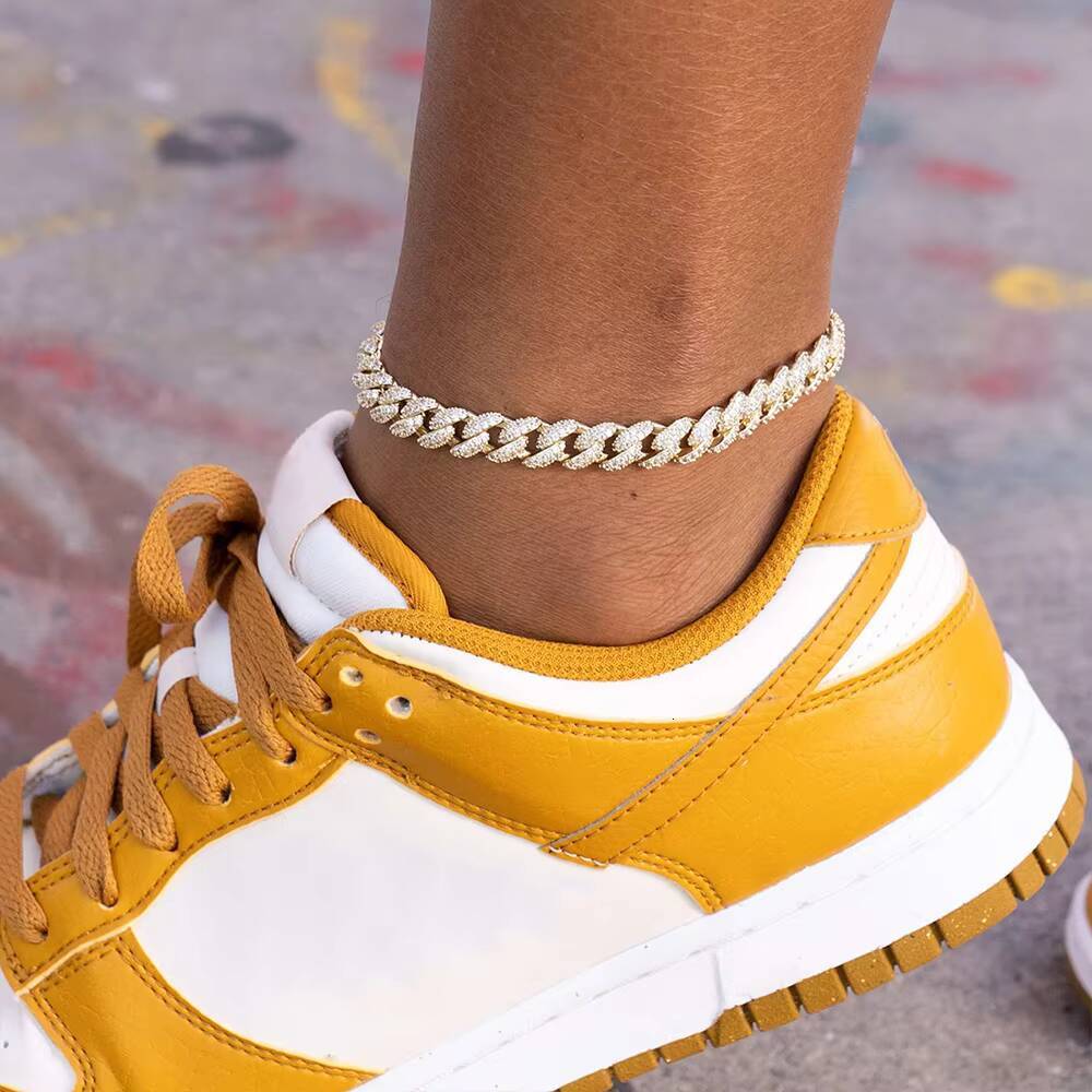 Men Women Gift Gold Plated New Design 925 Sterling Silver VVS Moissanite Cuban Link Anklet