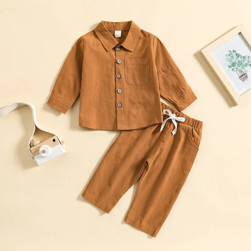 Baby boys and girls linen cotton clothing set for spring and autumn baby sleepwear long sleeved baby clothing 1-5Y 250409