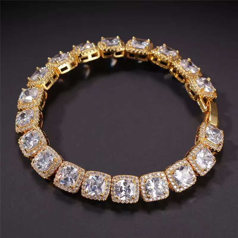 Qianjian Jewelry Custom Square Rock Candy Moissanite Diamond Cuban Link Bracelet