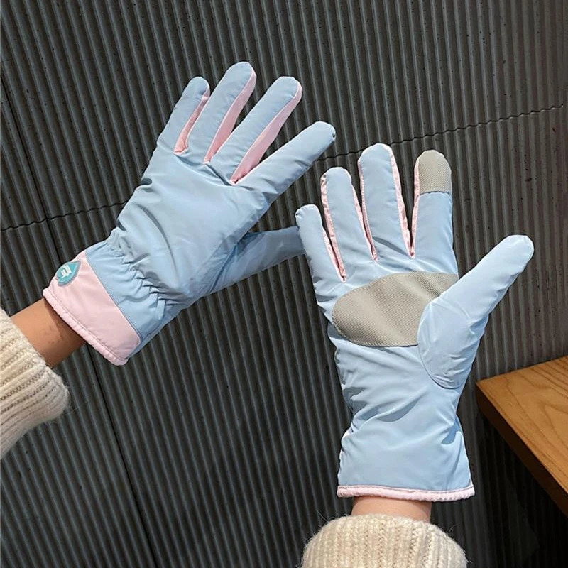 Winter Outdoor Sports Skiing Cycling Gloves Thickened Windproof Warm Gloves Students Girls Five-fingered Gloves Can Touch Screen 251106